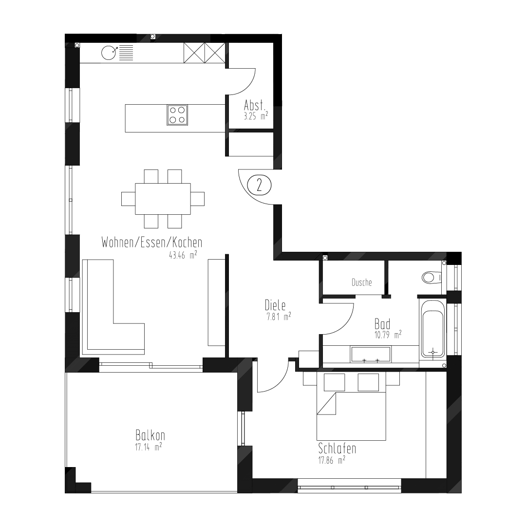 Grundriss Haus A, Zweites Obergeschoss, Wohnung 2