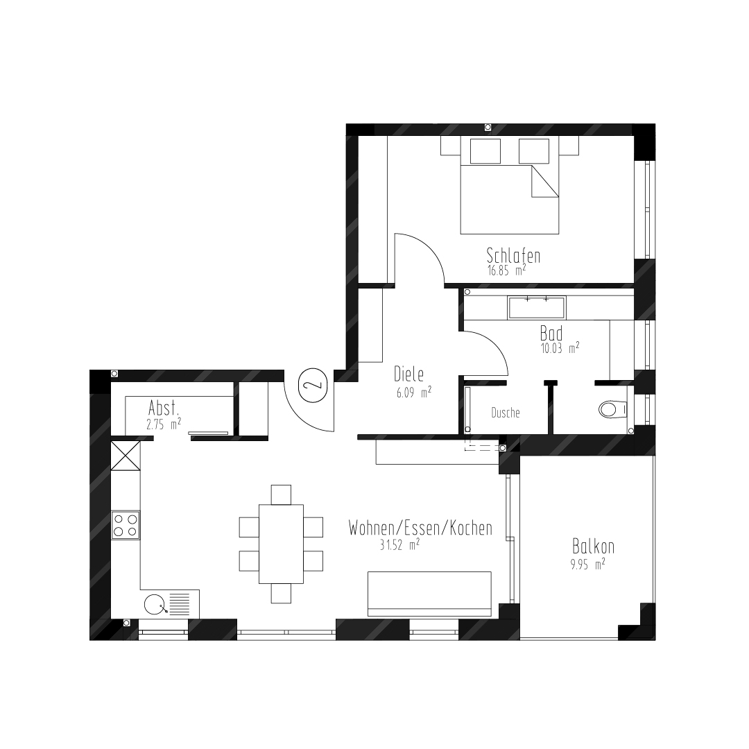 Grundriss Zweites Obergeschoss Haus B, Wohnung 2